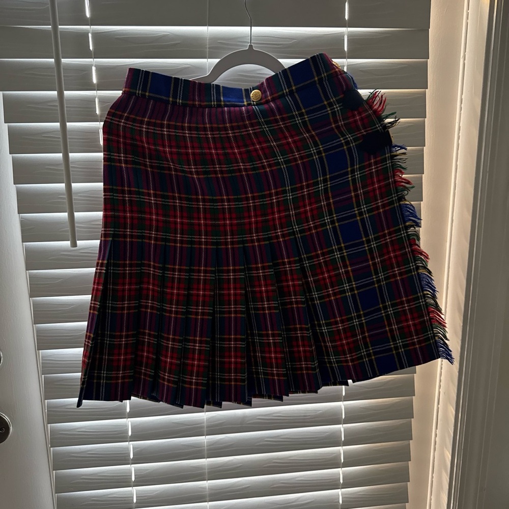 Plaid Pleated Skirt - Red and Blue